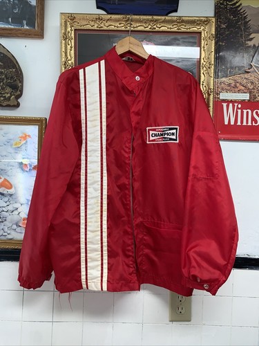 Vintage Champion Spark Plugs Auto Racing Nylon Jacket Size L Made in USA  Hotrod