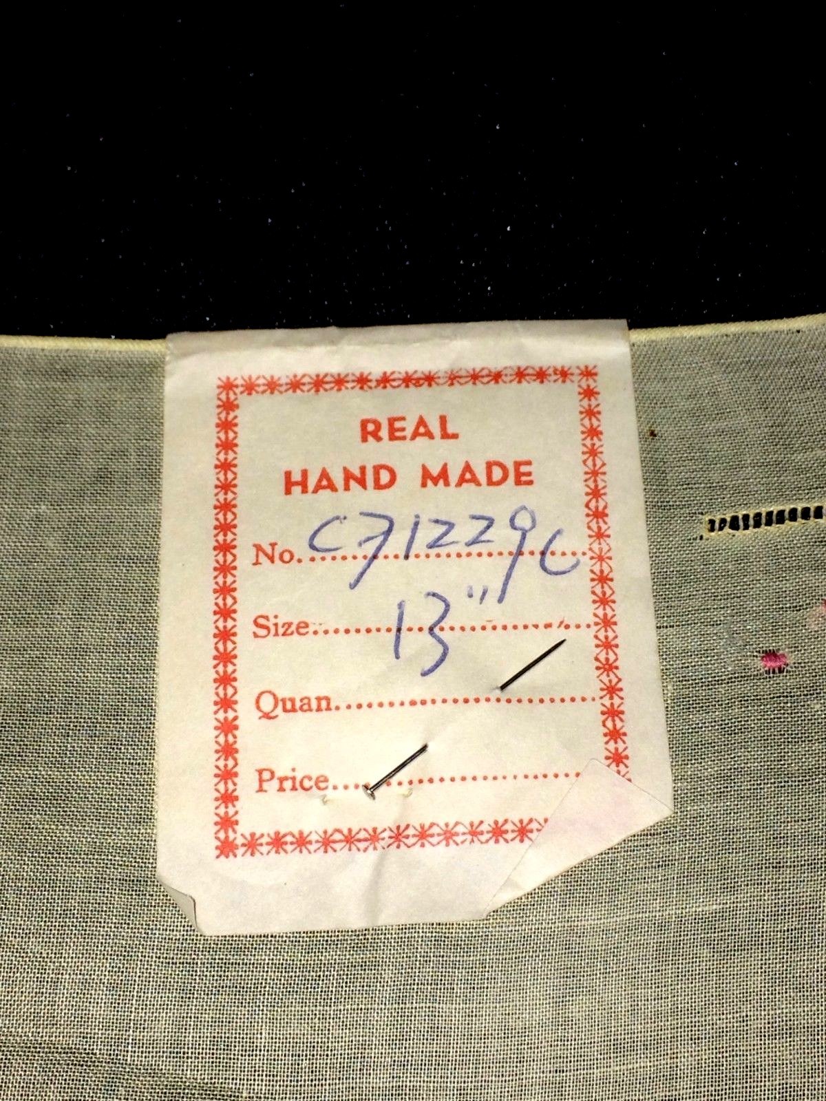 Vtg Yellow Floral Hand Embroidered NOS w/ price tag Handkerchief Pulled Thread