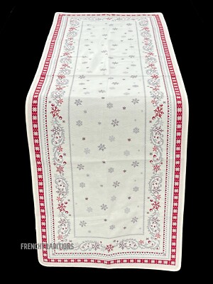 French Provencal Jacquard Woven Merry Christmas Noel Runner Made In France 65X19