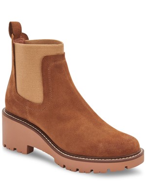AQUA COLLEGE Womens Brown Chelsea Demi Round Toe Wedge Leather Booties 11 M