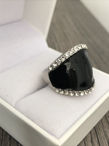 Lg Sterling Silver Black Enamel Statement Ring Sz 6.5 Heavy Lg Sterling Silver Black Enamel Statement Ring Sz 6.5 Heavy