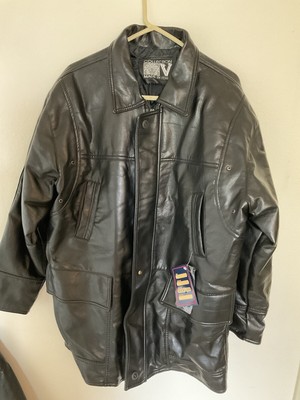 Mens L Vintage Faux Leather Jacket Black Collection V Made In Italy Excellent