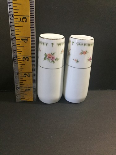 Abingdon Salt & Pepper Shaker Set China Floral With Silver Trim