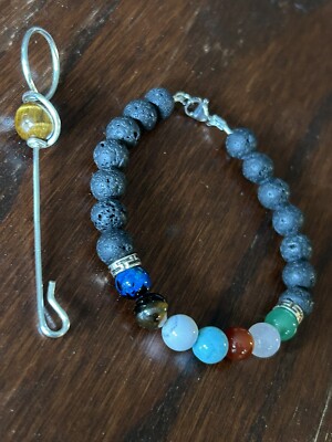 7 Chakra Healing Beaded Natural 8mm Lava Stone Crystal Bracelet Buddy Tool