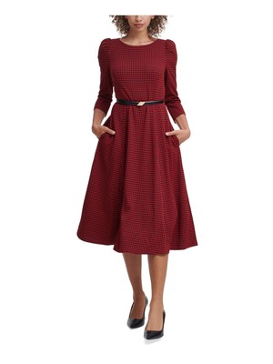 

CALVIN KLEIN Женское красное платье-трапеция с рукавами 3/4 ниже колена, Красный