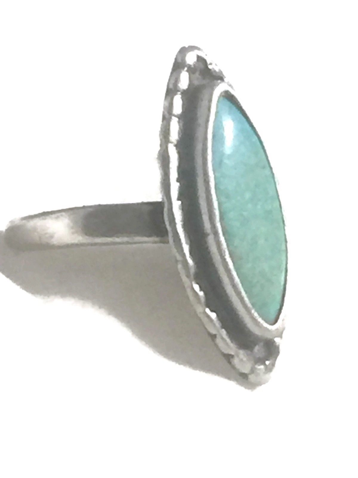 Vintage Long Mint Green Turquoise Southwest Tribal Sterling Silver Ring Size 5.7