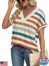 WIHOLL Summer Tops for Women Clothing 2025 Spring Break Essential Dressy Casual V Neck Easter Shirts Outfits Cute Orange Stripes L