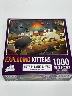 Exploding Kittens Cats Playing Chess 1000pc Puzzle  COMPLETE