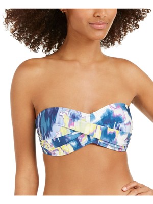 

Женский синий эластичный купальник бикини DKNY с вырезом-бандо и поворотом спереди, размер