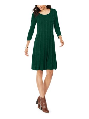 

Женское зеленое платье-свитер NINE WEST с рукавами 3/4 и круглым вырезом миди для работы на работу платье-свитер, Зеленый