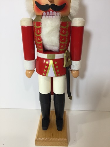 Vintage Volkskunst Erzgebirge German Christmas Wood Nutcracker Soldier 13.5 Tall