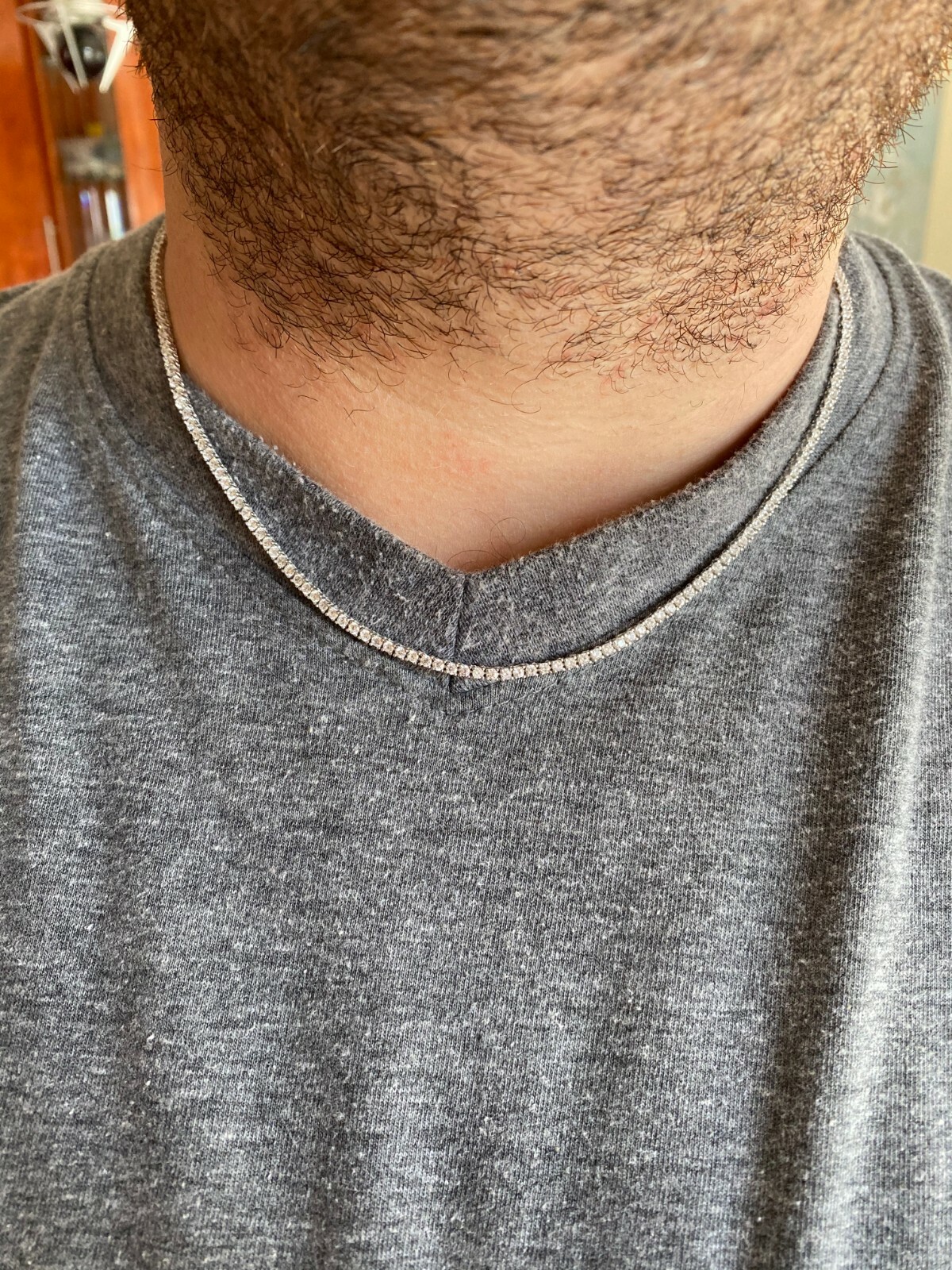 Pre-owned Silver 2mm Moissanite 925 Sterling  Tennis Chain Necklace Passes Tester