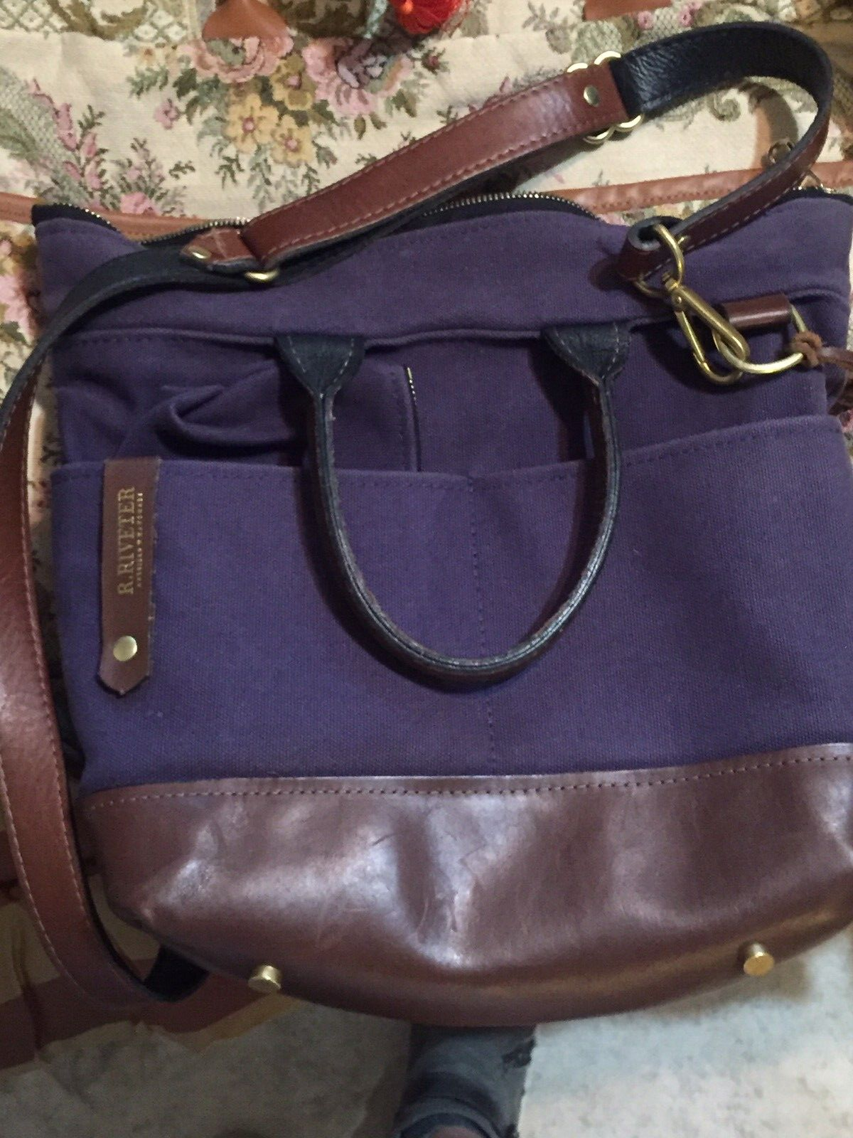 R.Riveter Otto Carry All Canvas Tote Bag Pouch Blue Brown Made in USA