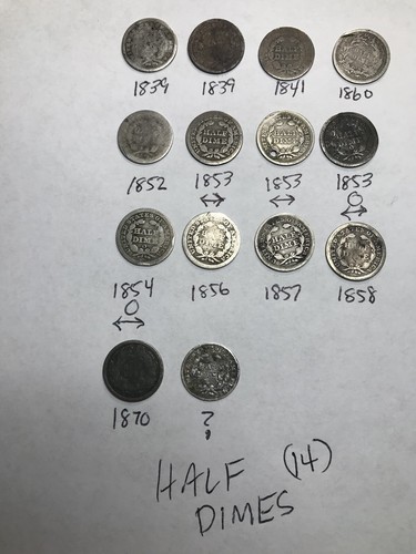 Seated Liberty Half Dime (14) & Dimes (11) Lot Early Dates And O Mint Marks