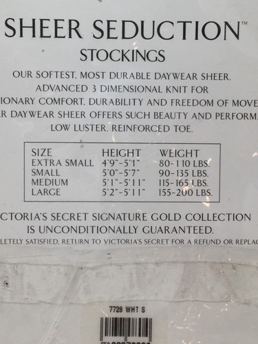 Victorias Secret Signature Gold Collection SHEER SEDUCTION STOCKINGS White Small