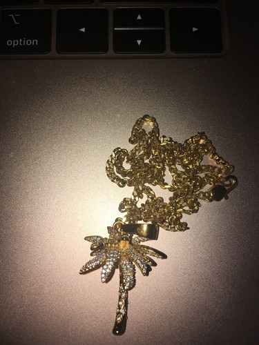 GLD Iced Out Lab Diamond 14kGold Plated Palm Tree Pendant Necklace W/ Free Chain