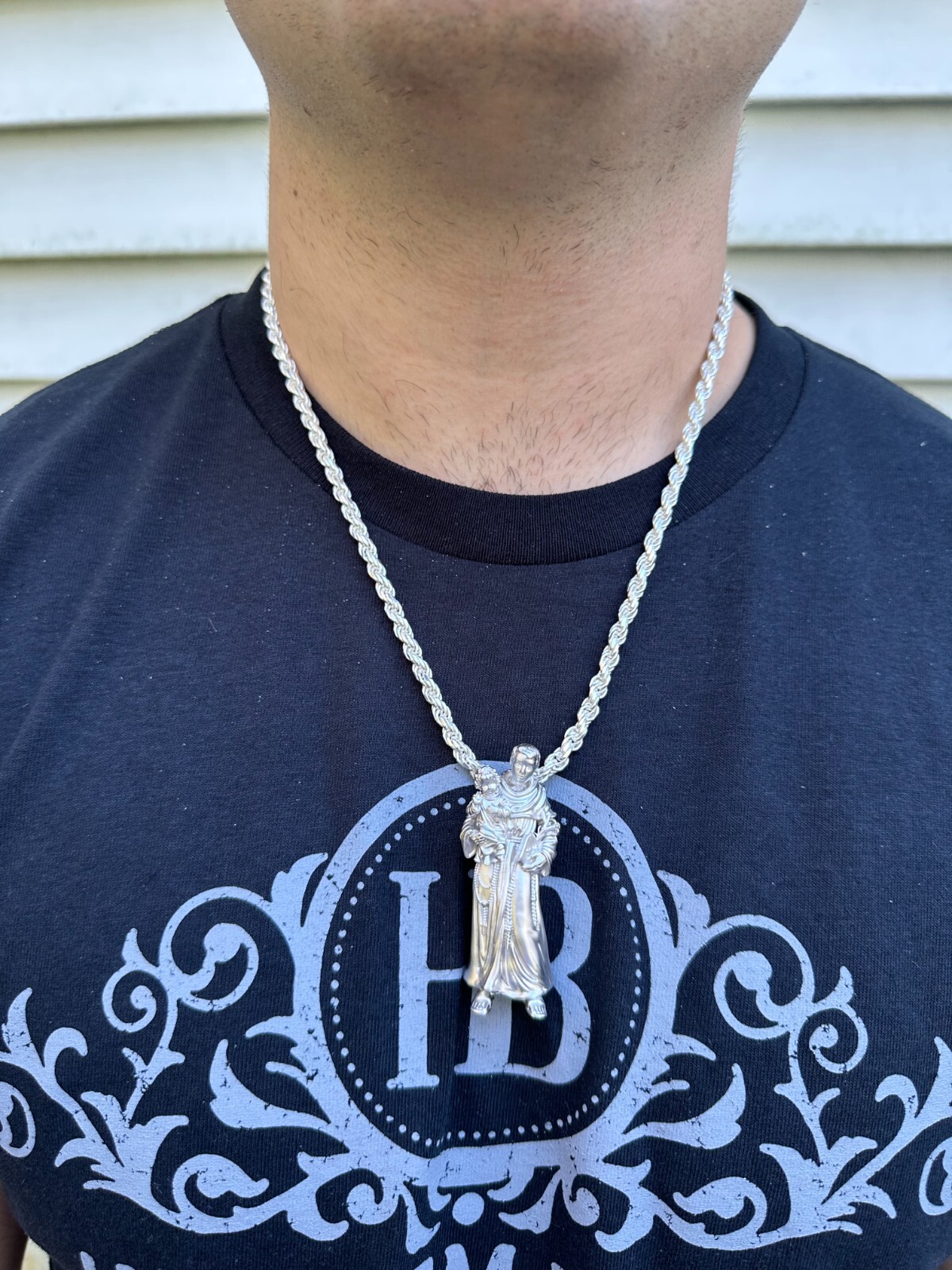 Pre-owned Harlembling Heavy 3d St Joseph W Baby Jesus Real 925 Silver 14k Yellow Gold Pendant Necklace
