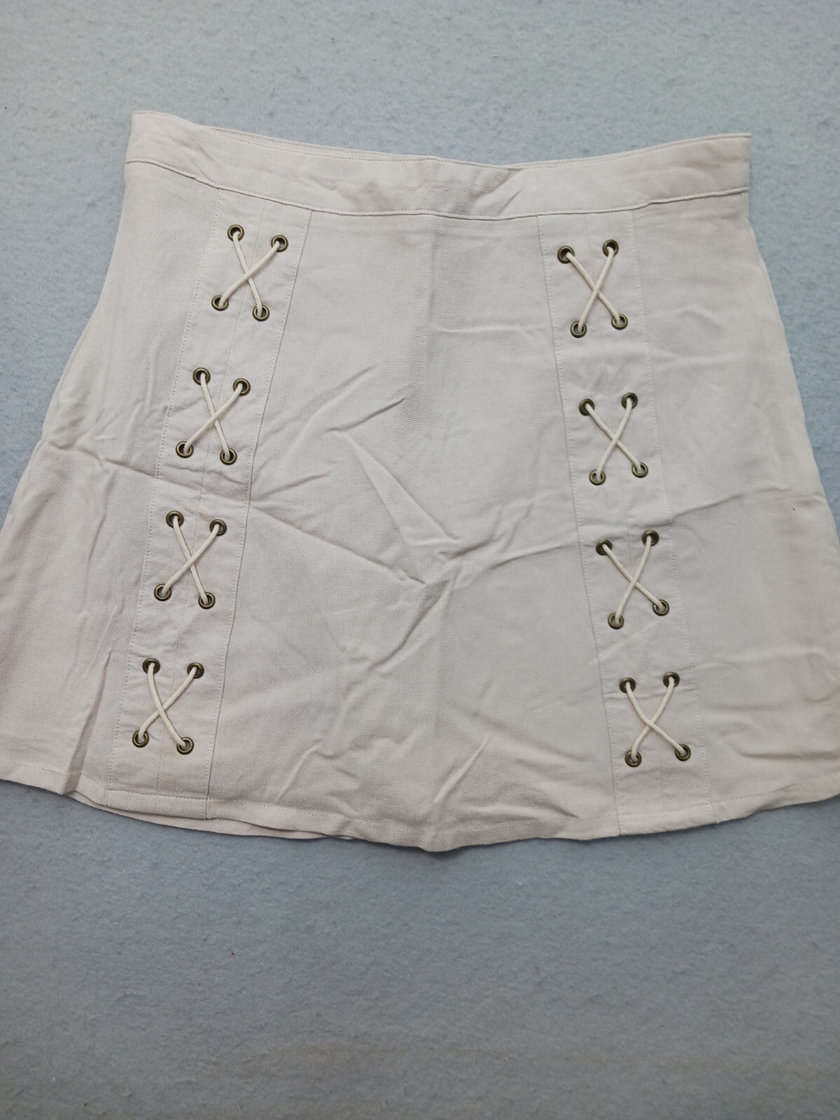 SELF Women's Skirt Size S Mini Cream Lace-Up Detail Rayon Lined Casual