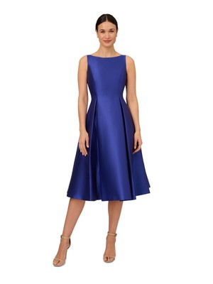 ADRIANNA PAPELL Womens Blue V-back Lined Sleeveless Fit + Flare Dress 10