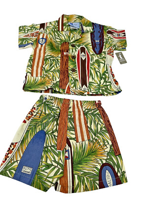 RJC Made in Hawaii Tiki Surfing Hawaiian Shirt Shorts Set Baby Infant 6 mo Board