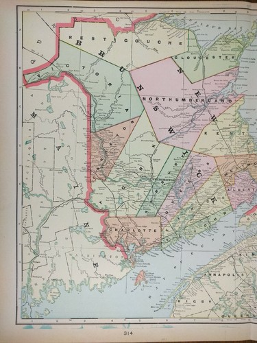 Vintage 1903 NEW BRUNSWICK CANADA Map 22