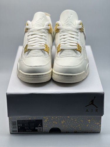 Pre-owned Jordan Air  4 Retro Metallic Gold Sail Shoes Aq9129-170 Women's Size 8.5 In White