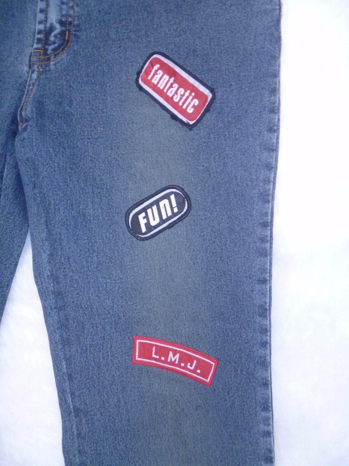 LEMORE JEANS Embelllished Racing Fan blue denim jeans Juniors size 11 Cool!