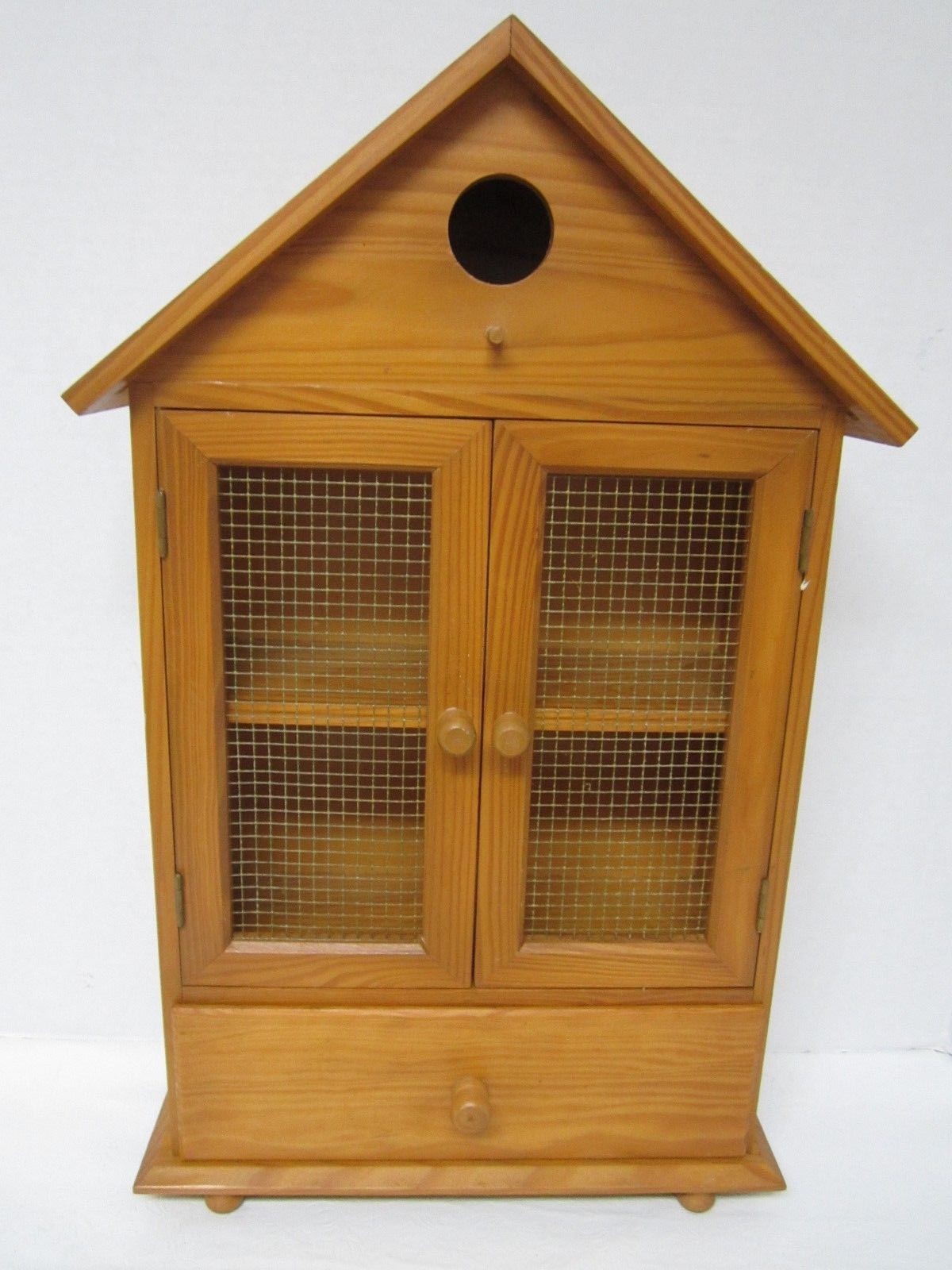 Wood & wire Farmhouse Country Cottage style two door+drawer wall/table cabinet