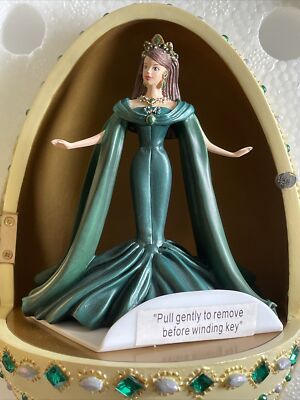 Mattel Empress of Emeralds Barbie Resin Egg Music Box plays Mozart Minuet 2000
