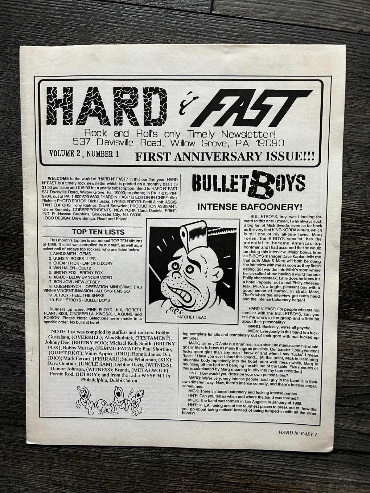 HARD & FAST Vintage Fanzine Magazine 1988 Bullet Boys Skid