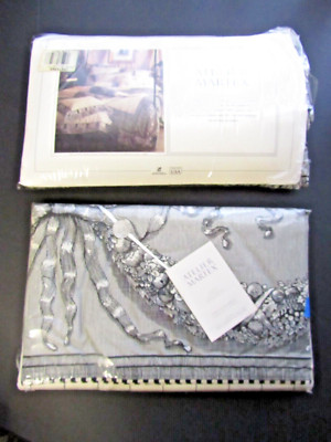 NIB VTG PERRY ELLIS Martex Fabric Twin Flat Sheet ATELIER white Black FLORAL Bow