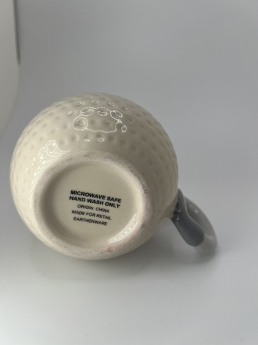 White Golf Ball Shape w Club Handle Round Coffee Tea Cup Mug  Golfers Gift
