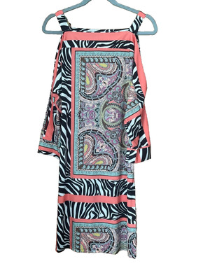 Heine Size 10 Paisley Animal Print Jersey Stretchy Cold Shoulder DRESS Rrp £60
