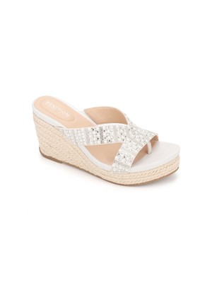 REACTION KENNETH COLE Womens White 1'' Platform Card Glam 2 Wedge Shoes 8 M