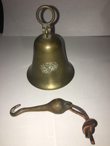 Vintage Small Brass Farm Bell With Farm Combine Implement