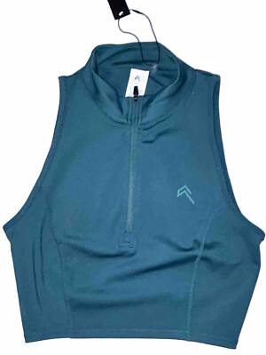 NWT ONER ACTIVE MEDIUM TIMELESS CROP HALF ZIP TANK MARINE TEAL SUPER CUTE