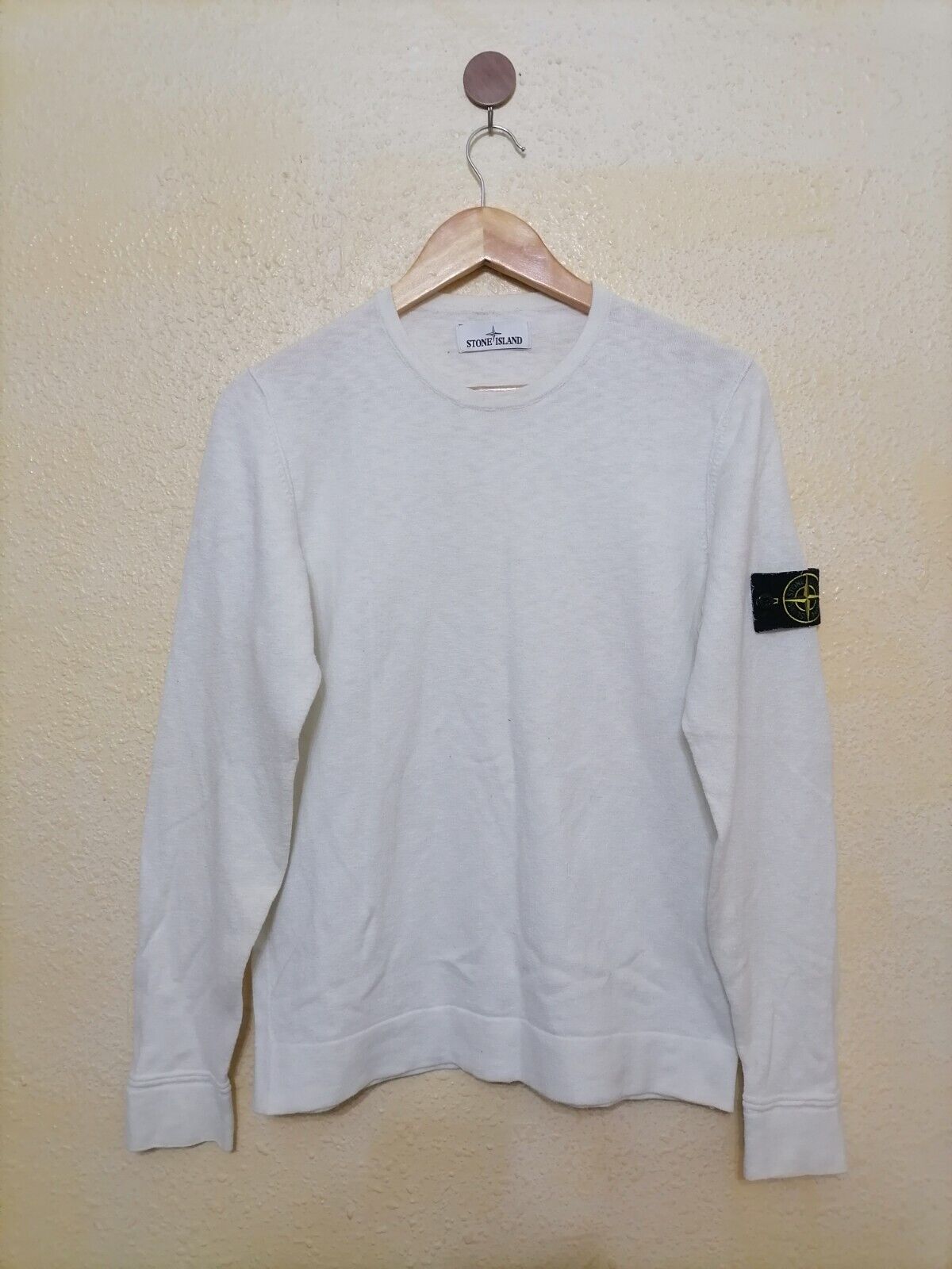 STONE ISLAND AUTHENTIC COTTON WHITE SWEATER CREW NECK STONE ISLAND AUTHENTIC COTTON WHITE SWEATER CREW NECK