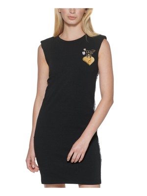 Женское короткое платье без рукавов с черной лентой с логотипом KARL LAGERFELD PARIS по бокам 12