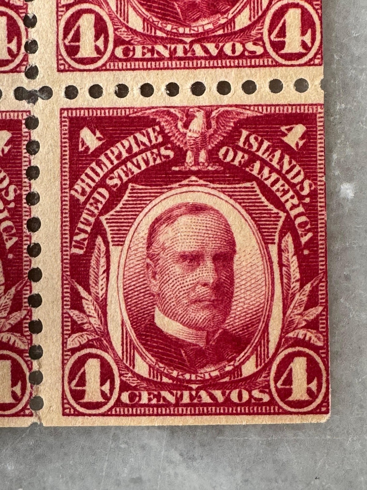 1906 Philippines 4 Centavos Stamp Block – Unused Block of 4