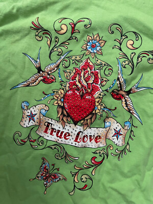 EXIST~TRUE LOVE~CRYSTAL DESIGN GREEN COTTON SHIRT TOP S NEW
