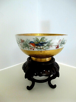 Stunning Turkey Cobalt Blue Gold Yellow Floral Bowl Signed Hand Painted