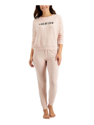 

FAMILY PJs Womens Crew Love Pink Top Jogger Lounge Pants Stretch Pajamas, Розовый