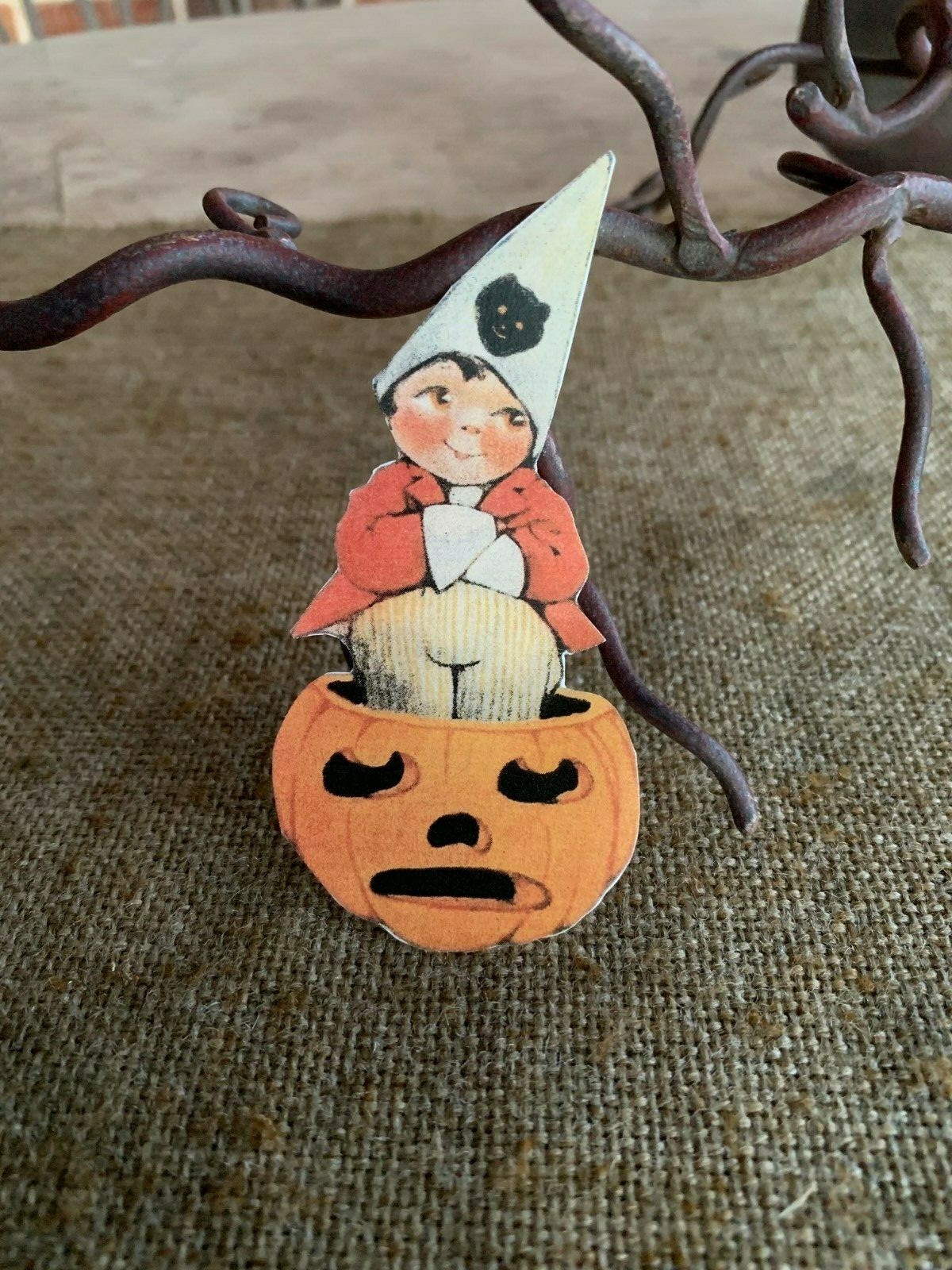 Vintage Repro Boy Stands in Pumpkin Halloween Cardstock Decoration,U Choose Size