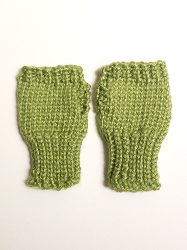 Fingerless Mittens, Hand Knitted Gloves for Baby, Soft Moss Green, 0-6 months