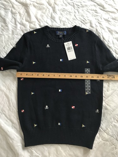NEW Polo Ralph Lauren Boys Skull And Bones Flag Crew Sweater M Medium 10-12 NWT
