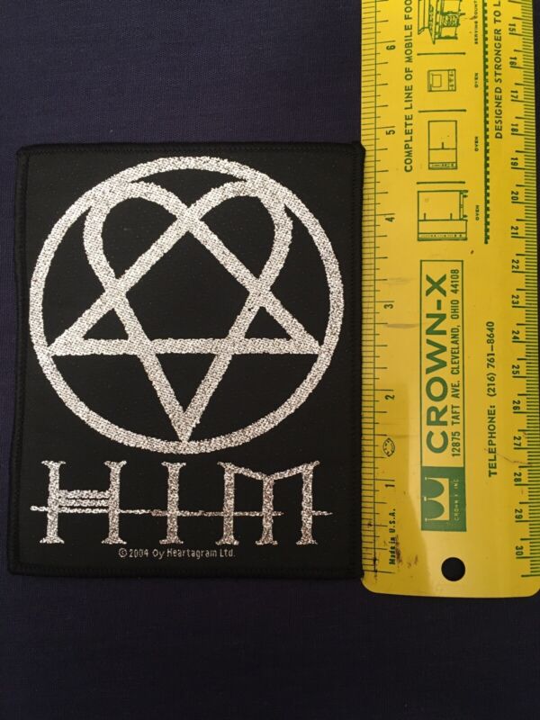 2004 Heartagram HIM Love Metal Sew On Band Patch Black 5 Inch X 4 Inch
