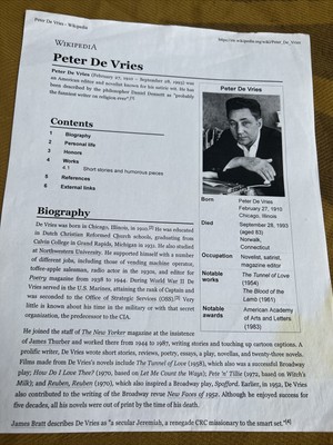 original autograph (Peter De Vries) novelist fd77
