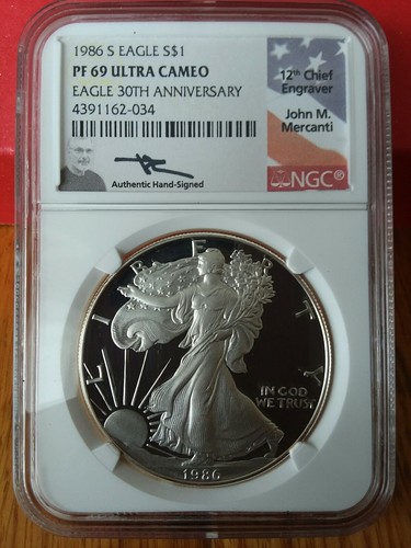 1986 S NGC PF69 ULTRA CAMEO RARE MERCANTI SIGNED! 30TH ANNIVERSARY LABEL!