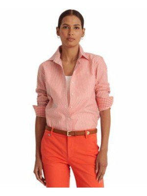 

Женский оранжевый топ RALPH LAUREN с круглым краем и рукавами с манжетами и воротником на пуговицах