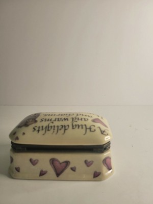 Chinese Antique Trinket Box Handmade Ceramic Box 5 x 2 1/3 diameter.